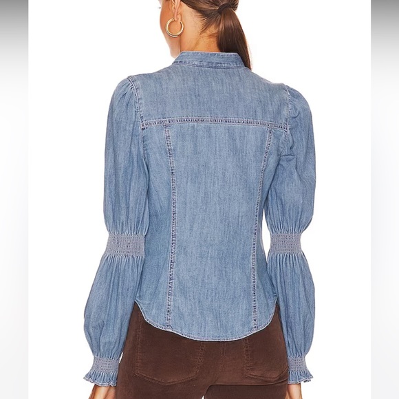 NWOT Veronica Beard Puff Sleeve Denim Top - 2 - Picture 3 of 10